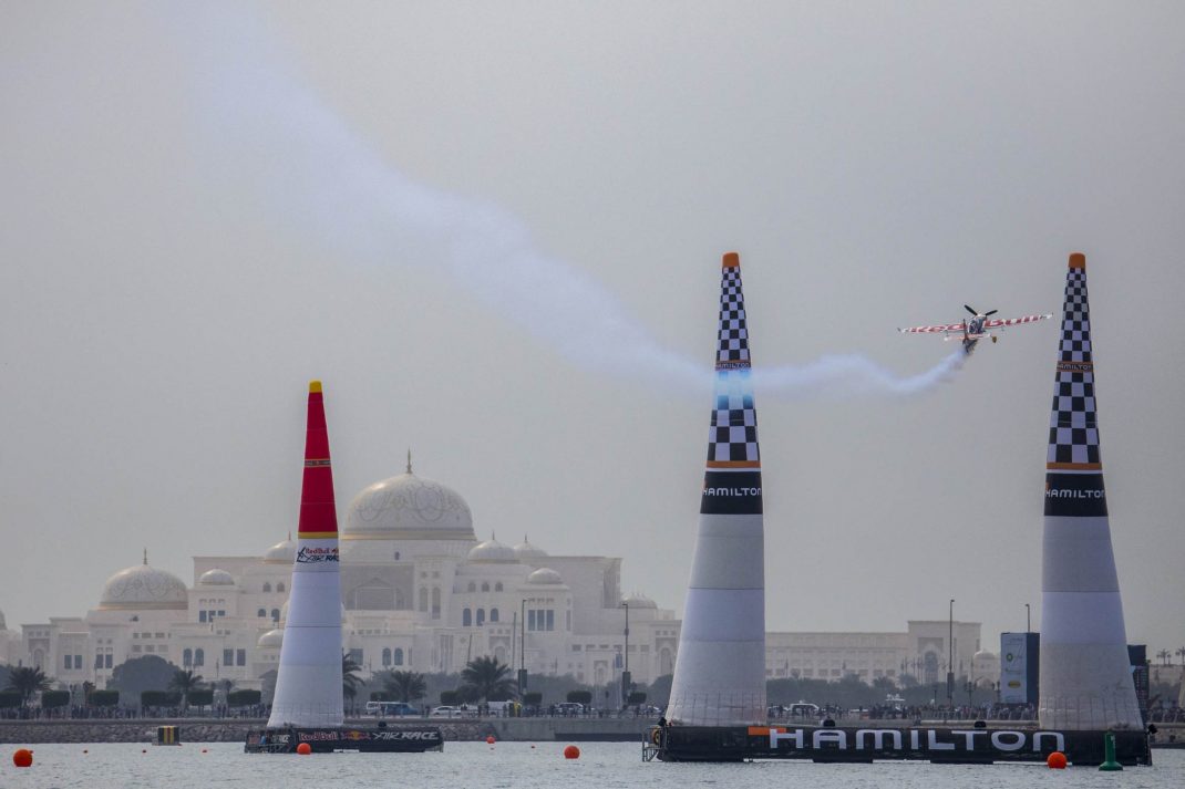 Martin Sonka the Czech Republic performs during the finals at the first stage of the Red Bull Air Race World Championship in Abu Dhabi, United Arab Emirates on February 11, 2017. 